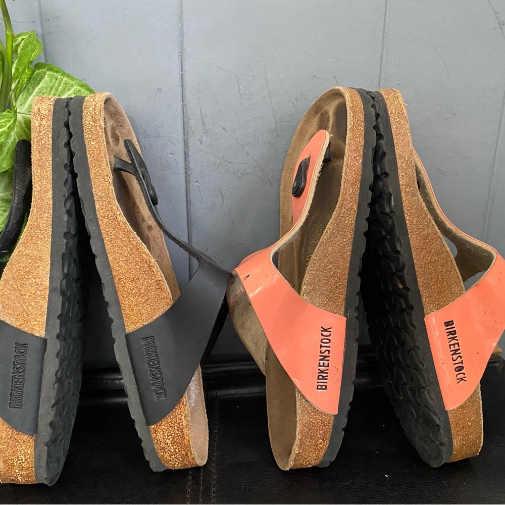 Lot 2 Pre-owned Birkenstock Gizeh in Coral and Black Sandals 38/7 Women’s